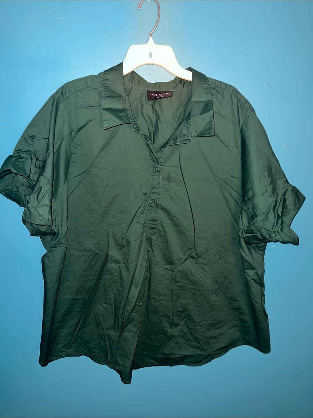 Lane Bryant Forest Green Short-Sleeve Button Down Shirt